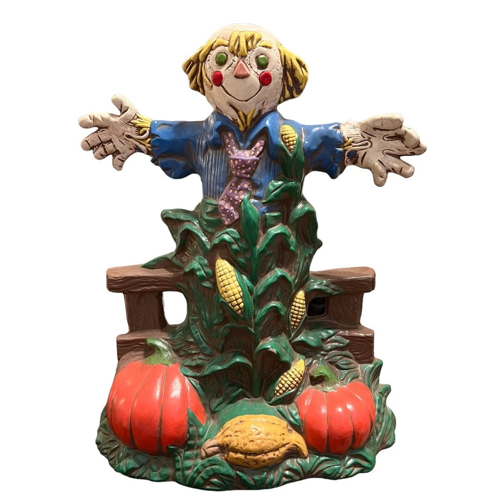 Vintage 13" Hand Painted Ceramic Scarecrow - Signed